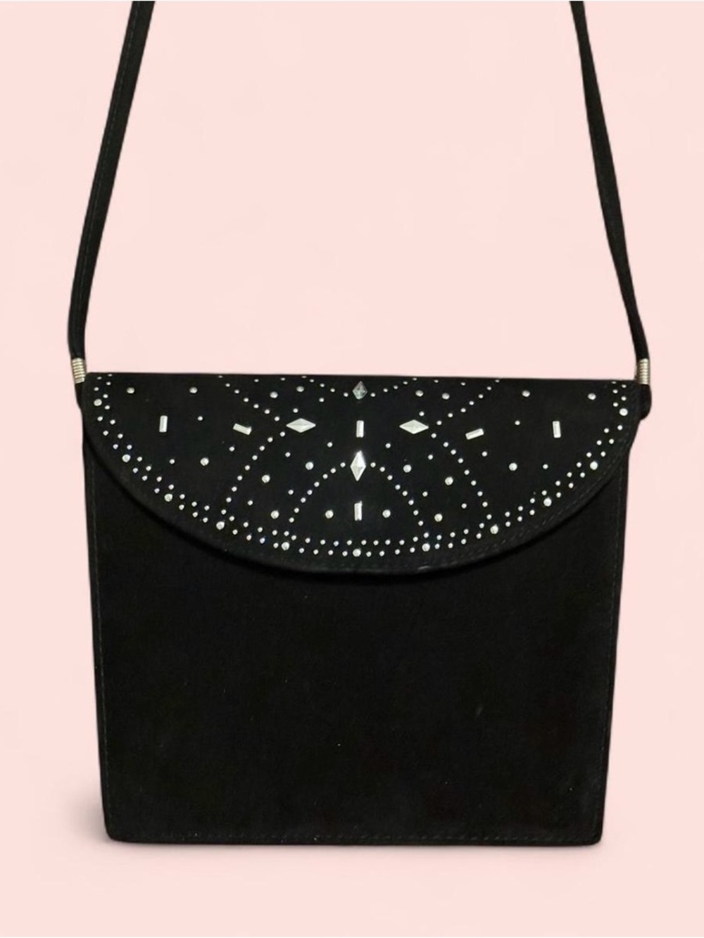 J. Renee Black Suede Rhinestone Evening Crossbody Purse Clutch Bag